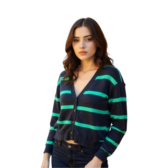 Wool Blend Eclectic Grandpa Striped Button Down Cropped Cardigan Preppy Sweater - Picture 1 of 14